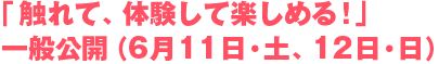 「触れて、体験して楽しめる！」一般公開（6月11日・土、12日・日）